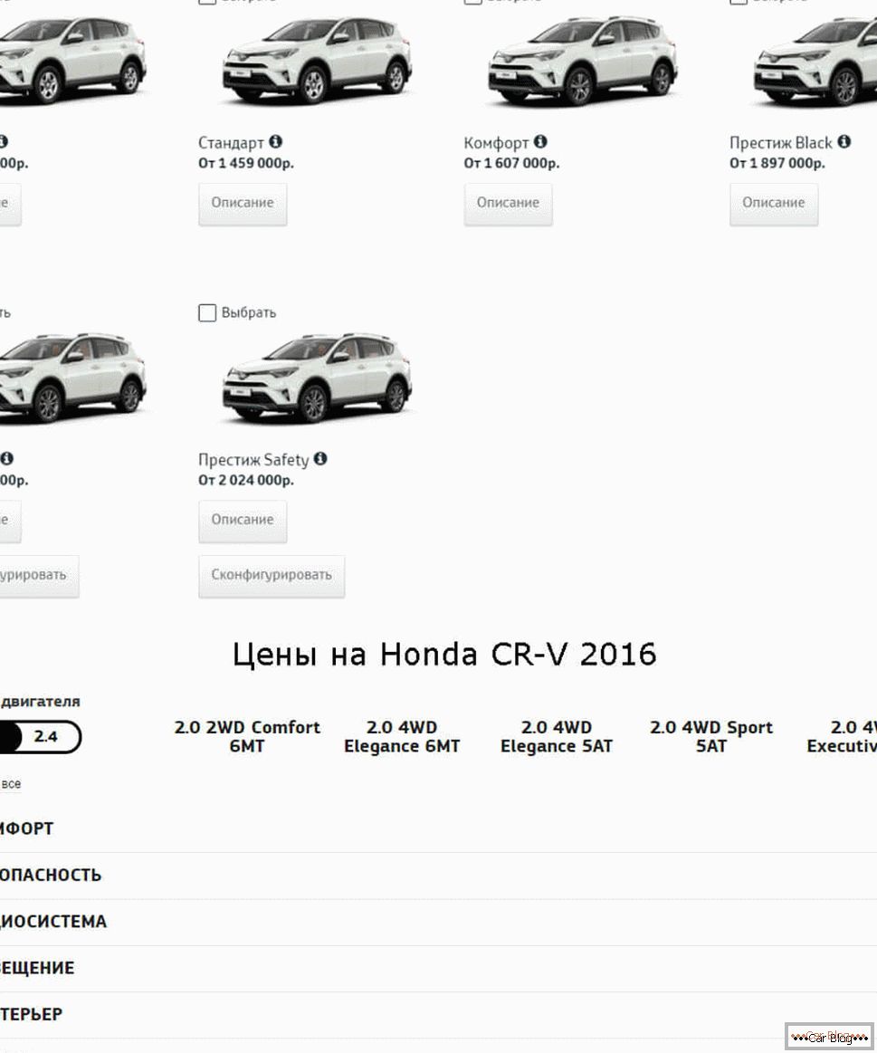 Prices for cars Toyota and Honda